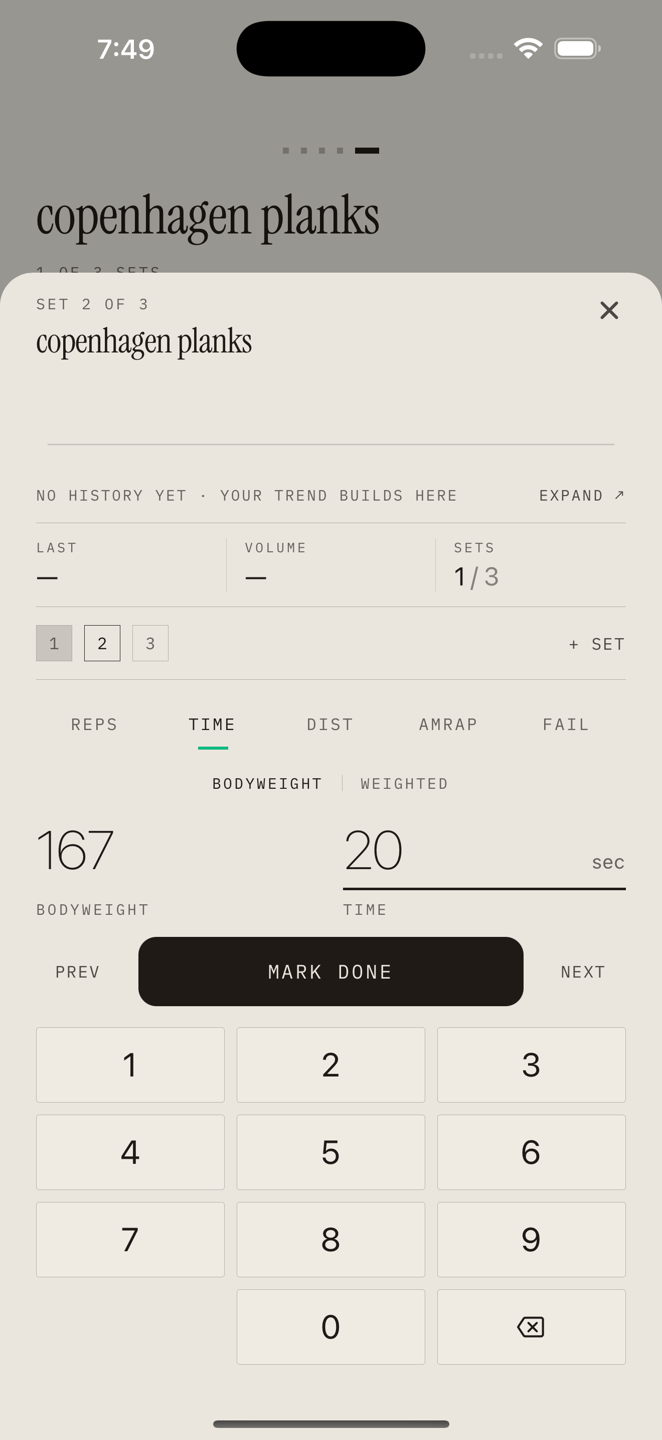 Training tracked in the Phorme app